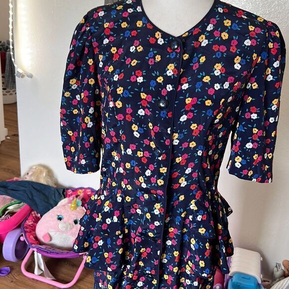 Vintage button up drop waist peplum style short sleeve - Picture 4 of 6